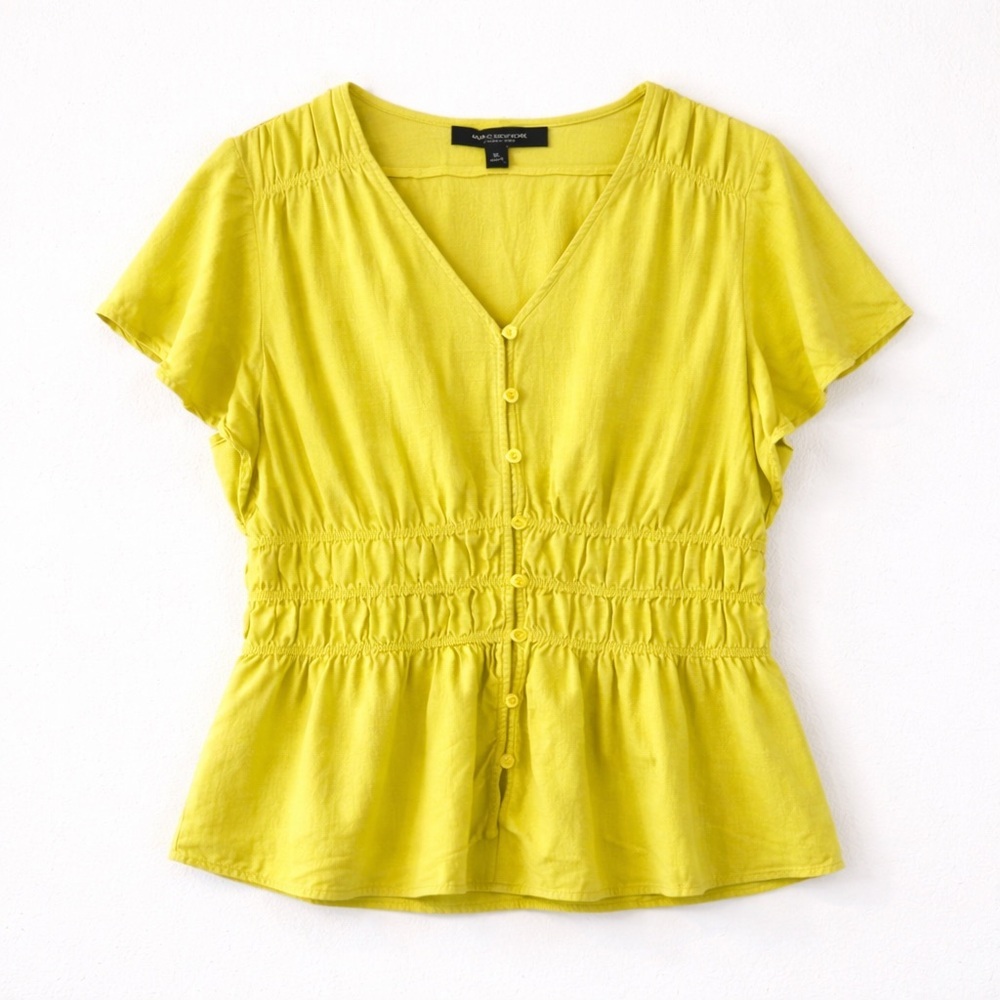 Marc New York Yellow Button-Front Peplum Blouse